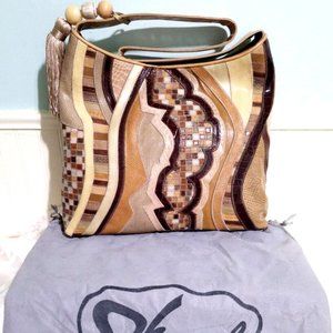 NEW Sharif BOHO WESTERN Beige Brown Patchwork 100% Croc Leather Shoulder Bag